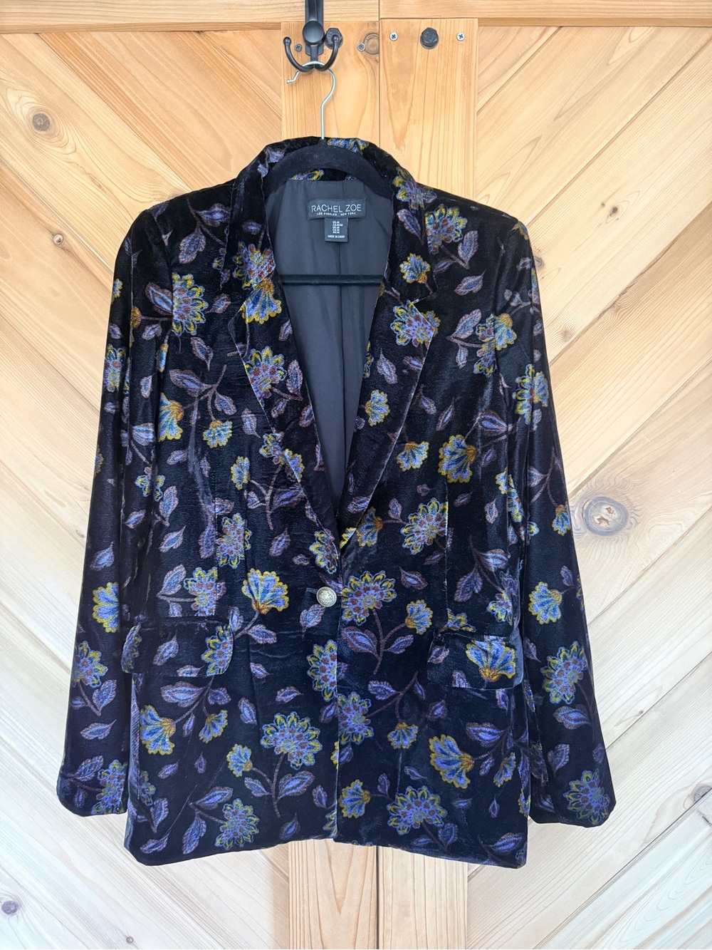Rachel Zoe Black Velvet Floral Blazer with Gold Button